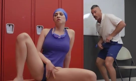 Hawt babe in swimming suit get screwed in rub-down the locker room