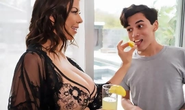 Dark-haired housewife seduces and fucks juvenile pool boy
