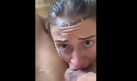 Tattoo amateur sloppy gasping and deepthroat blowjob