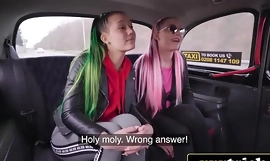 Schattige Tsjechische tweeling Euro-taxichauffeur faced dubbel team (Lady Zee, Sandra Zee)